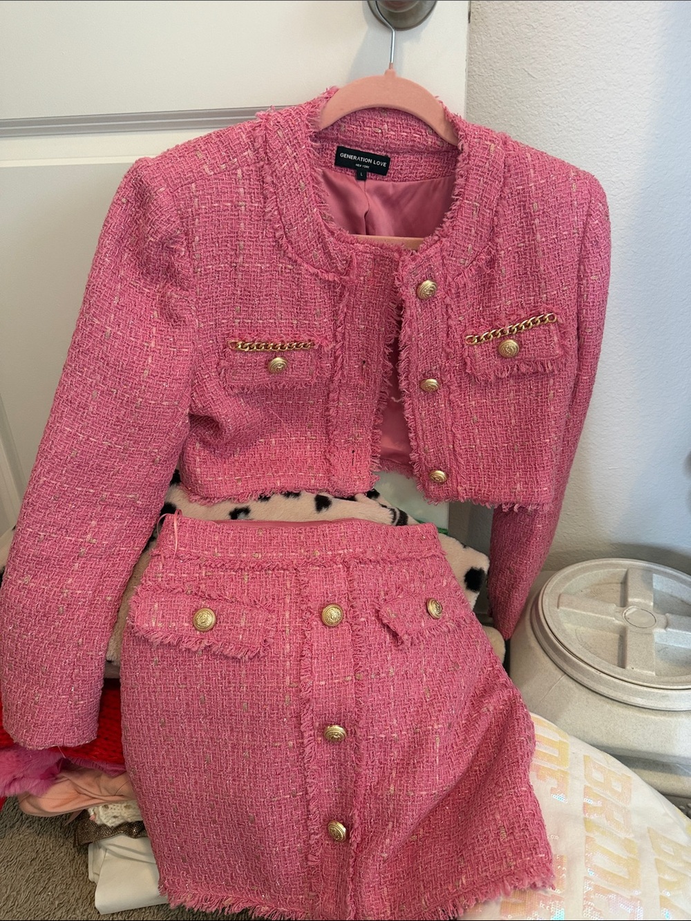 Generation Love Pink Tweed Cropped Jacket & Skirt Set